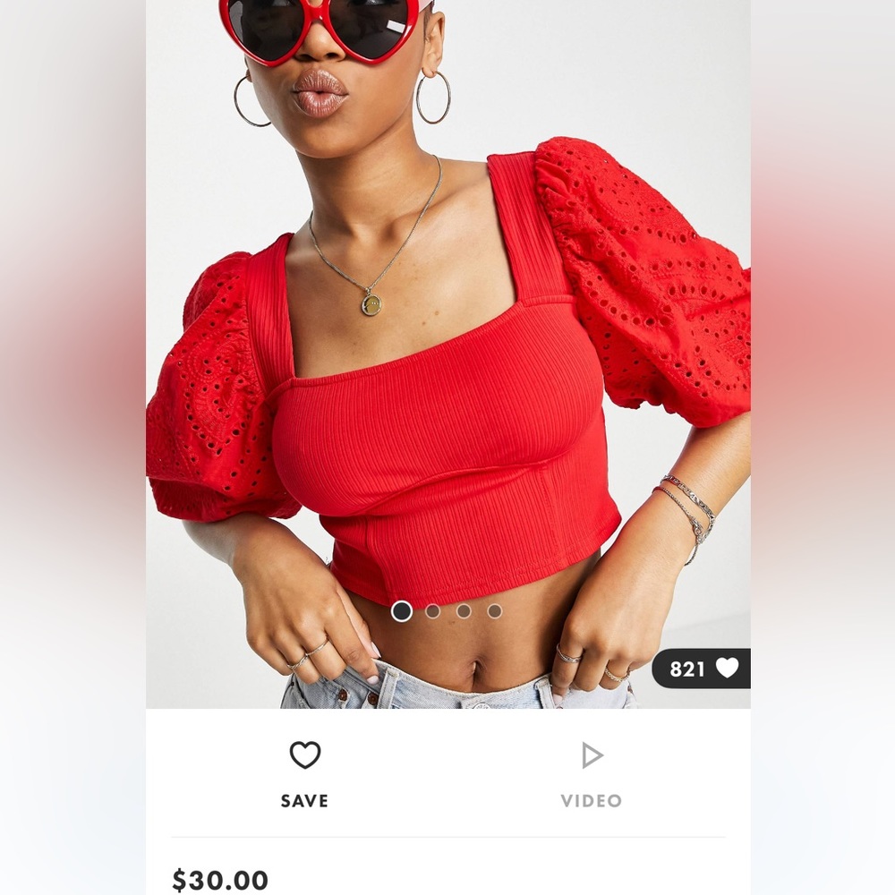 Miss Selfridge Red Puff Sleeve